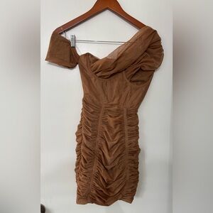 Mistress Rocks Sweetness' Camel Mesh Off Shoulder Corset Mini Dress Size XS NWT